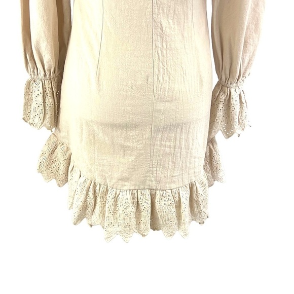 INDIKAH by Angel Biba Nude Low Cut U-neck Ruffle Linen Blend Mini Dress Medium - Picture 10 of 14